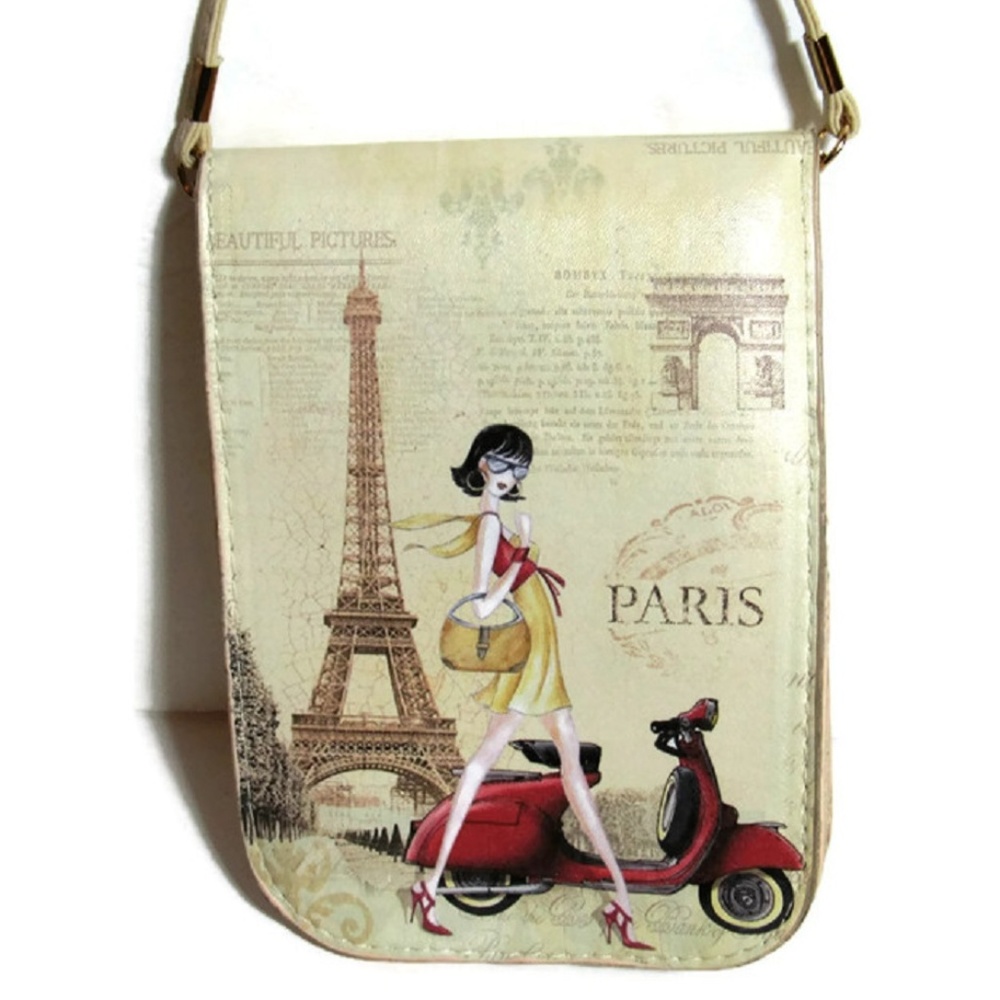 OIC Cross-body Purse Phone Retro 60's Paris 7inch